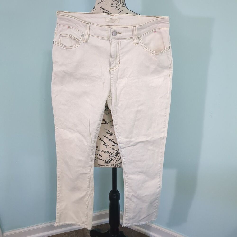 Eileen Fisher Organic Cotton Jeans Cropped Raw Frayed Hem White 6